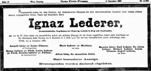 Todesanzeige Ignaz Lederer 1896 (Neue Freie Presse Wien)